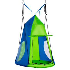 Jouet-Jeux de plein air-Balançoire nid d'oiseau ronde balançoire panier ø 1 x 1,8h m - tente amovible incluse - 4 anneaux inclus métal époxy oxford haute densité