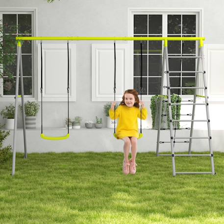 Balançoire portique 4 agrès - 2 balançoires, 2 échelles - dim. 2,6l x 1,85l x 1,8h m - métal époxy Gris 2 - vertbaudet enfant 