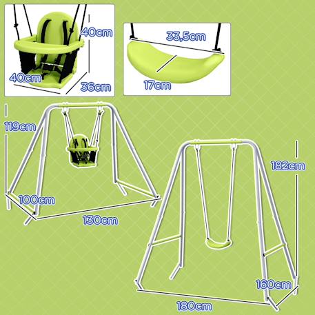 Portique balançoire évolutive - siège haut, accoudoirs, ceinture sécurité 5 points, barre protection - métal époxy Gris 3 - vertbaudet enfant 