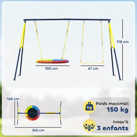 Balançoire portique pour enfant 3 à 8 ans cadre acier Bleu 3 - vertbaudet enfant 