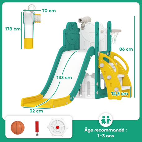 Toboggan enfant design grenouille - panier de basket-ball intégré - ballon, pompe inclus Jaune 3 - vertbaudet enfant 