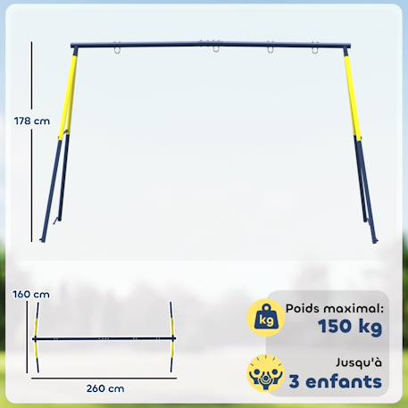 Portique balançoire double 4 crochets acier max. 150 kg Bleu 3 - vertbaudet enfant 