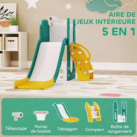 Toboggan enfant design grenouille - panier de basket-ball intégré - ballon, pompe inclus Jaune 4 - vertbaudet enfant 