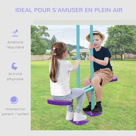 Balançoire 3 agrès portique avec 2 balançoires et face à face dim. 2,8l x 1,4l x 1,78h m métal époxy anticorrosion Vert+Violet 9 - vertbaudet enfant 