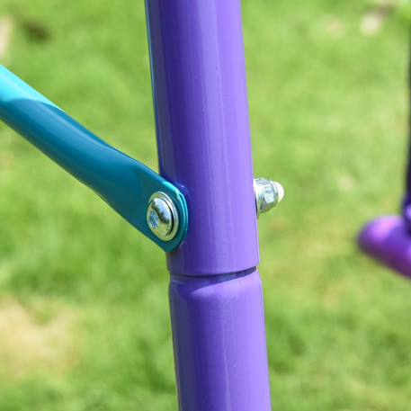 Balançoire 3 agrès portique avec 2 balançoires et face à face dim. 2,8l x 1,4l x 1,78h m métal époxy anticorrosion Vert+Violet 11 - vertbaudet enfant 