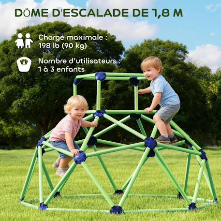 Dôme d'escalade enfant dia. 182 x 119h cm nombreuses prises max. 90 kg plastique violet vert Vert 2 - vertbaudet enfant 