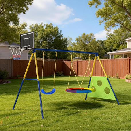 Balançoire portique enfant 4 en 1 acier Bleu 2 - vertbaudet enfant 
