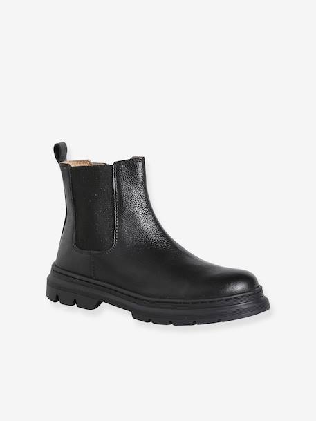 Boots enfant fille cuir élastiquées et zippées camel+noir 6 - vertbaudet enfant 