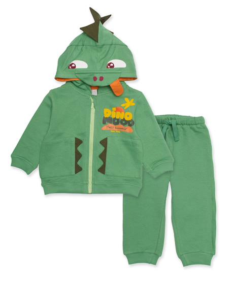 Ensemble garçon en maille avec capuche dinosaure Vert 2 - vertbaudet enfant 