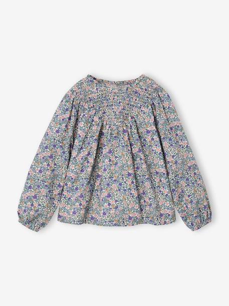 Blouse fille manches smockées ivoire+vanille+vert sauge 1 - vertbaudet enfant 