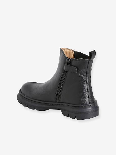Boots enfant fille cuir élastiquées et zippées camel+noir 8 - vertbaudet enfant 