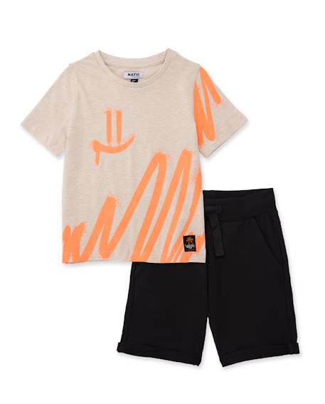 Ensemble garçon en maille avec imprimé artistique Beige 1 - vertbaudet enfant 