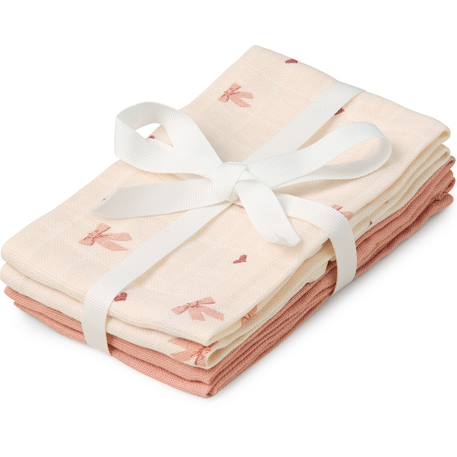 Lot de 4 mini langes bows (30 x 30 cm) Ecru, rose 1 - vertbaudet enfant 
