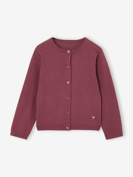 Gilet fille maille fine BASICS anthracite+beige chiné+bleu grisé+bois de rose+jaune+marine+prune+vanille+vert émeraude 26 - vertbaudet enfant 