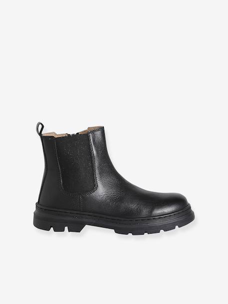 Boots enfant fille cuir élastiquées et zippées camel+noir 7 - vertbaudet enfant 