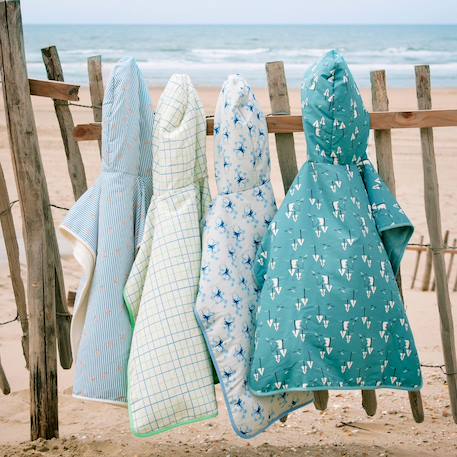 Poncho de plage anti-uv rayures & crabes Bleu, blanc, orange 3 - vertbaudet enfant 