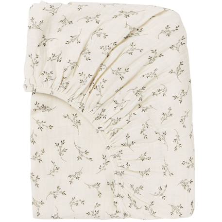 Drap housse de matelas cododo olive bloom Ecru, noir, vert 1 - vertbaudet enfant 