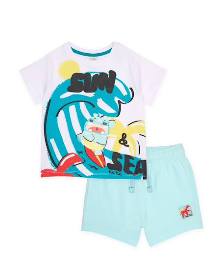 Ensemble garçon en maille avec imprimé surf Blanc 1 - vertbaudet enfant 