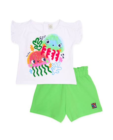 Ensemble fille en maille avec imprimé de méduses Blanc 1 - vertbaudet enfant 