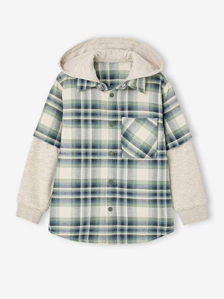 Chemise double matière effet 2 en 1 garçon carreaux blanc+carreaux vert 6 - vertbaudet enfant 
