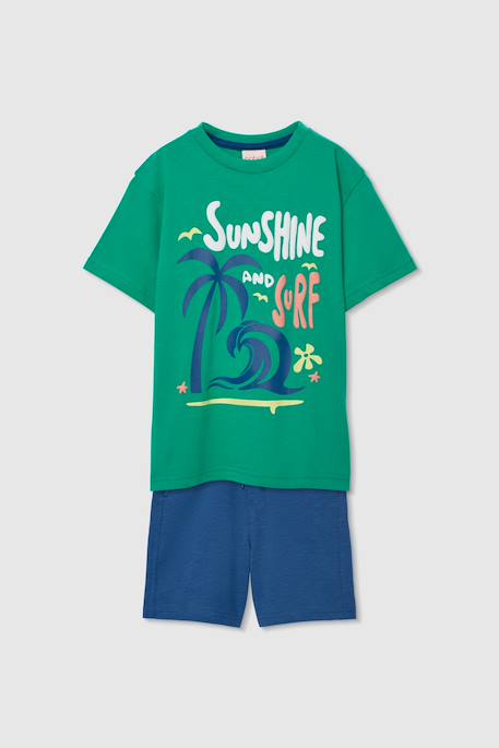 Ensemble enfant t-shirt et short en coton Bleu 1 - vertbaudet enfant 