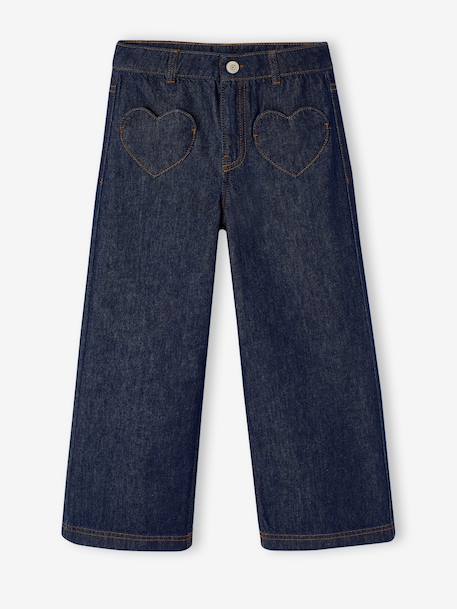 Jean large fille bleu moyen+denim brut 8 - vertbaudet enfant 