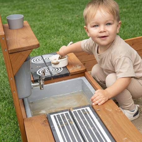 Bac à sable en bois fsc® avec cuisine extérieure intégrée Gris+Teck 10 - vertbaudet enfant 
