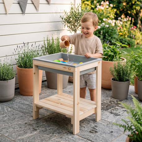 Table sable et eau minimaliste en bois massif Bois naturel+Gris+Teck 11 - vertbaudet enfant 