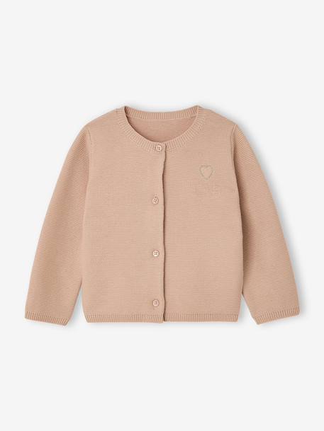 Bébé-Pull, gilet, sweat-Gilet-Cardigan broderie dorée coeur bébé