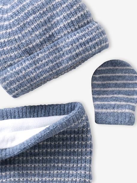 Ensemble bébé garçon bonnet, snood et moufles bleu océan+taupe 5 - vertbaudet enfant 