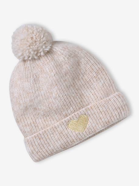 Ensemble fille bonnet, snood, moufles/mitaines avec badge coeur écru+marine+rose poudré 2 - vertbaudet enfant 