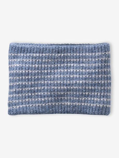 Ensemble bébé garçon bonnet, snood et moufles bleu océan+taupe 4 - vertbaudet enfant 