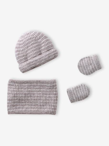 Ensemble bébé garçon bonnet, snood et moufles bleu océan+taupe 7 - vertbaudet enfant 