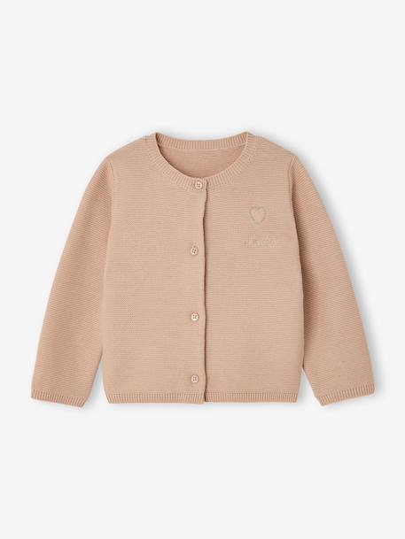 Cardigan broderie dorée coeur bébé beige+vieux rose 4 - vertbaudet enfant 