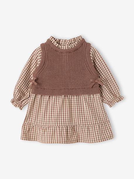 Robe 2 en 1 bébé fille manches longues chocolat 1 - vertbaudet enfant 