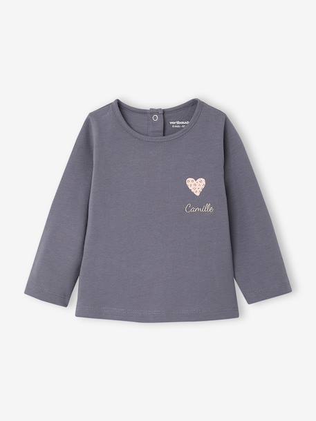 T-shirt manches longues bébé fille bleu grisé+rose pâle 5 - vertbaudet enfant 