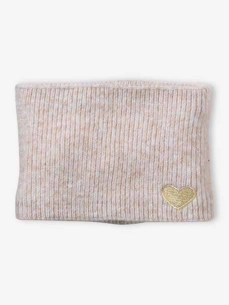 Ensemble fille bonnet, snood, moufles/mitaines avec badge coeur écru+marine+rose poudré 3 - vertbaudet enfant 