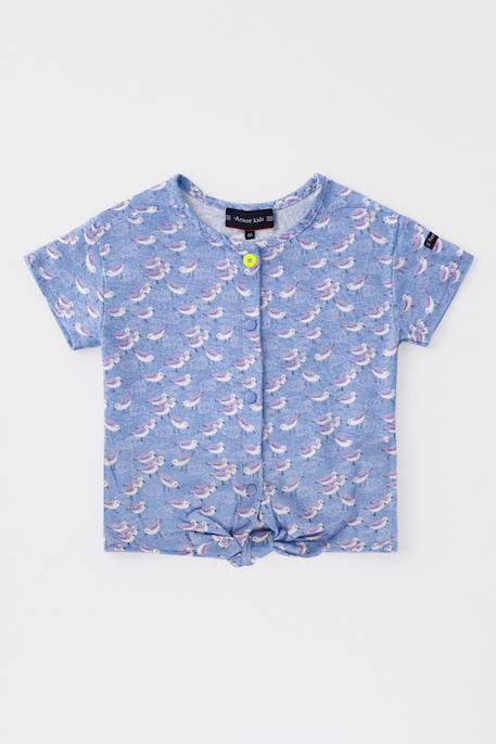 Fille-T-shirt à noeud oiseaux - coton léger
