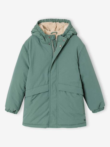 Parka garçon à capuche doublure sherpa Anthracite+kaki+vert sauge 16 - vertbaudet enfant 