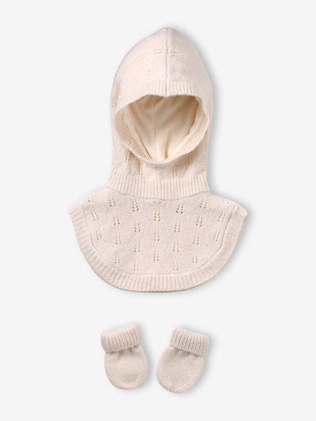 Ensemble bébé fille cagoule et moufles écru 1 - vertbaudet enfant 