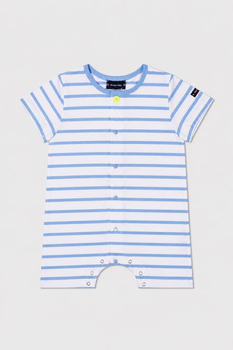 Combinaison rayée bébé - coton léger Blanc/placid blue 1 - vertbaudet enfant 