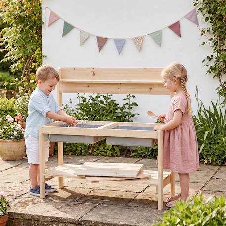 Cuisine extérieure pour enfants en bois massif Bois naturel+Gris+Teck 1 - vertbaudet enfant 
