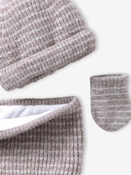 Ensemble bébé garçon bonnet, snood et moufles bleu océan+taupe 11 - vertbaudet enfant 