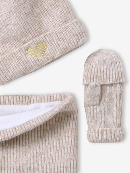 Ensemble fille bonnet, snood, moufles/mitaines avec badge coeur écru+marine+rose poudré 6 - vertbaudet enfant 