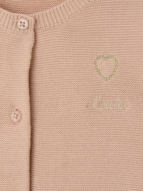 Cardigan broderie dorée coeur bébé beige+vieux rose 3 - vertbaudet enfant 
