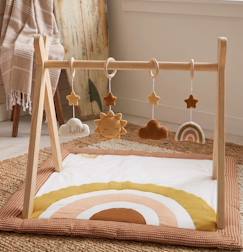 Jouet-Premier âge-Tapis d'éveil et portiques-Arche d'éveil bois avec 4 jouets