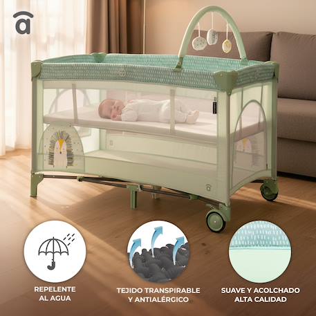 Lit de voyage double hauteur Complet Duo Hérisson vert+Hibou Beige+Petit chien gris 16 - vertbaudet enfant 