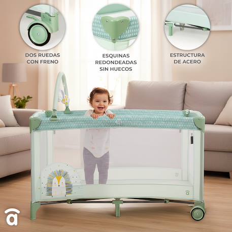 Lit de voyage double hauteur Complet Duo Hérisson vert+Hibou Beige+Petit chien gris 18 - vertbaudet enfant 