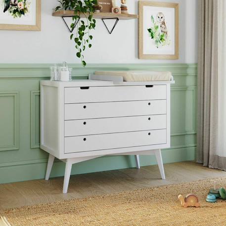 Commode à langer 4 tiroirs bois massif marley Blanc+Bois naturel 1 - vertbaudet enfant 