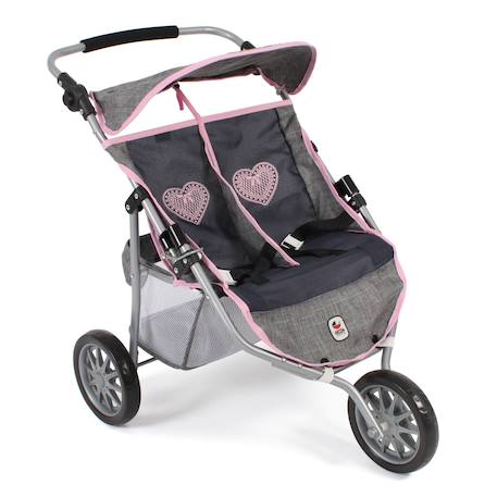 Poussette jogger 3 roues pour poupées jumelles Gris et rose 2 - vertbaudet enfant 